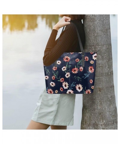 Floral Seamless Tote Bag with Zipper PU Leather Handbags for Women Top Handle Ladies Shoulder Bag with External Pocket $21.19...