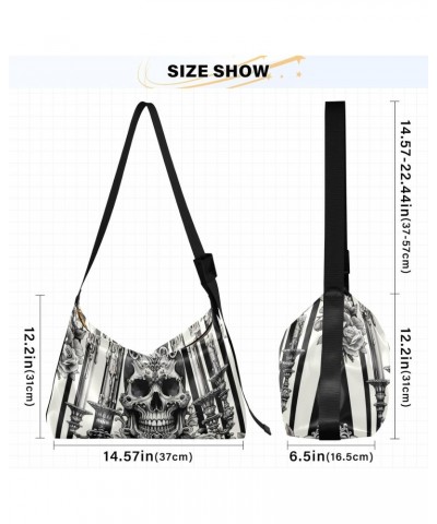 Unisex Shoulder Bag Crossbody Handbag Baroque-skull-stripe-gothic Women Casual Hobo Bag Lightweight PU Leather Tote $22.25 Cr...