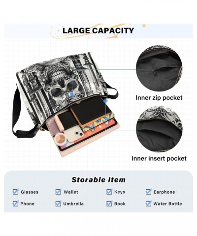 Unisex Shoulder Bag Crossbody Handbag Baroque-skull-stripe-gothic Women Casual Hobo Bag Lightweight PU Leather Tote $22.25 Cr...