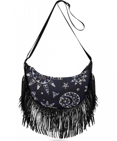 Ethnic Sun Moon Fringe Bag for Women Cross Body Bag Tassel Shoulder Bag Satchel $11.34 Shoulder Bags