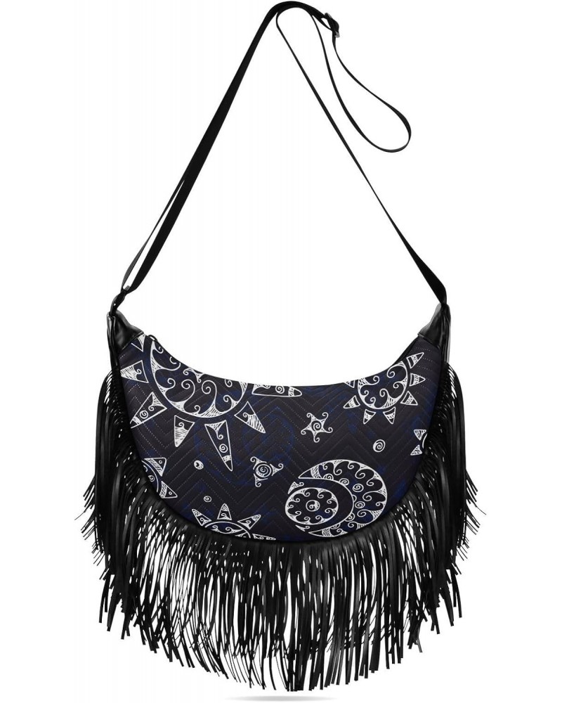 Ethnic Sun Moon Fringe Bag for Women Cross Body Bag Tassel Shoulder Bag Satchel $11.34 Shoulder Bags