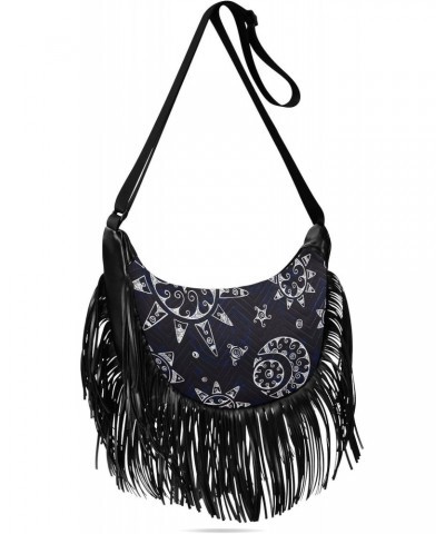 Ethnic Sun Moon Fringe Bag for Women Cross Body Bag Tassel Shoulder Bag Satchel $11.34 Shoulder Bags