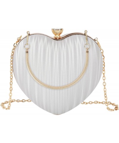 Heart Shape Evening Purse Chain Shoulder Bag Party Clutch Handbag Silver $21.83 Evening Bags