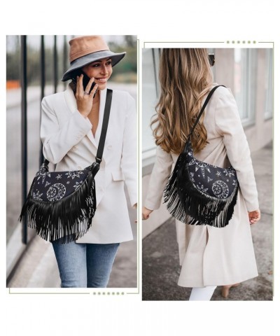 Ethnic Sun Moon Fringe Bag for Women Cross Body Bag Tassel Shoulder Bag Satchel $11.34 Shoulder Bags