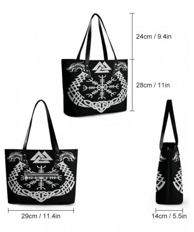 Viking Runes Dragon Norse Symbol Women Tote Bags Top Handle Satchel Handbags Faux Leather Tassel Shoulder Purse $15.96 Totes