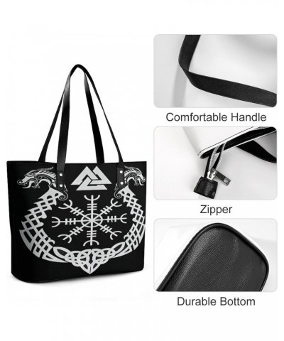 Viking Runes Dragon Norse Symbol Women Tote Bags Top Handle Satchel Handbags Faux Leather Tassel Shoulder Purse $15.96 Totes