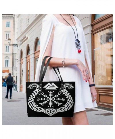 Viking Runes Dragon Norse Symbol Women Tote Bags Top Handle Satchel Handbags Faux Leather Tassel Shoulder Purse $15.96 Totes