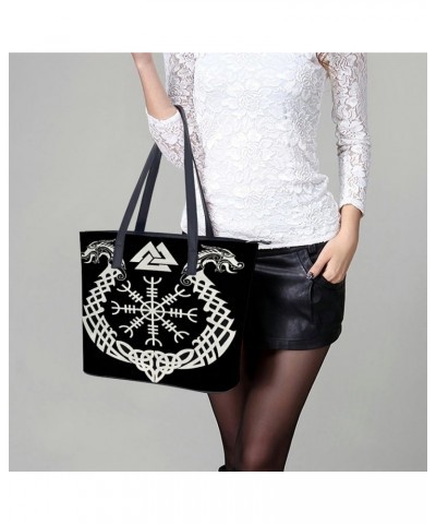 Viking Runes Dragon Norse Symbol Women Tote Bags Top Handle Satchel Handbags Faux Leather Tassel Shoulder Purse $15.96 Totes