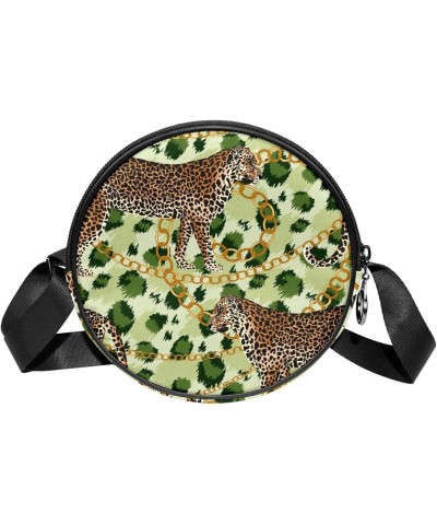 Leopard Animal Crossbody Bag for Women Teen Girls Round Canvas Shoulder Bag Purse Tote Handbag Bag $9.87 Totes