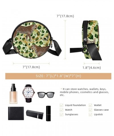 Leopard Animal Crossbody Bag for Women Teen Girls Round Canvas Shoulder Bag Purse Tote Handbag Bag $9.87 Totes