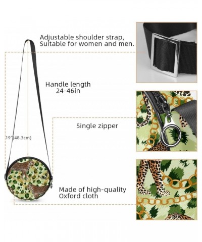 Leopard Animal Crossbody Bag for Women Teen Girls Round Canvas Shoulder Bag Purse Tote Handbag Bag $9.87 Totes