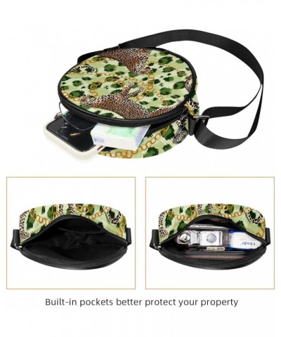 Leopard Animal Crossbody Bag for Women Teen Girls Round Canvas Shoulder Bag Purse Tote Handbag Bag $9.87 Totes