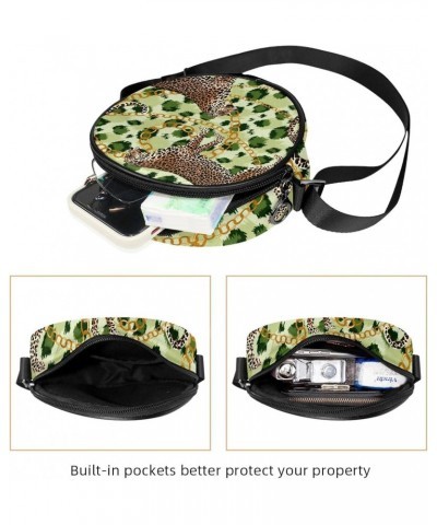 Leopard Animal Crossbody Bag for Women Teen Girls Round Canvas Shoulder Bag Purse Tote Handbag Bag $9.87 Totes