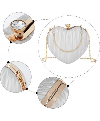 Heart Shape Evening Purse Chain Shoulder Bag Party Clutch Handbag Silver $21.83 Evening Bags