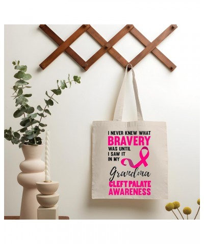 Never Knew Bravery Saw Grandma Cleft Palate Pink Ribbon Gift Family Members Awareness Natural White Multicolor Canvas Tote Ba...