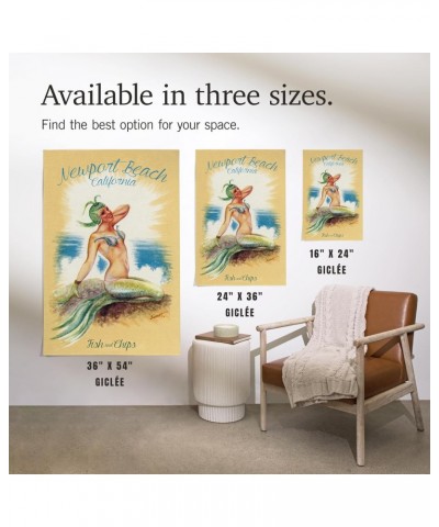 24x36 Inch Giclee Print, Newport Beach, California, Vintage Mermaid $27.99 Totes