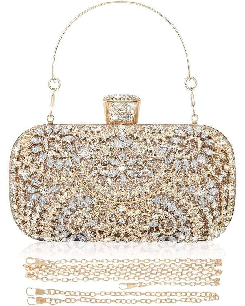 Women's Rhinestone Decorated Evening Bag, Tote Shoulder Crossbody Handbag with Chain Champagne $17.66 Evening Bags