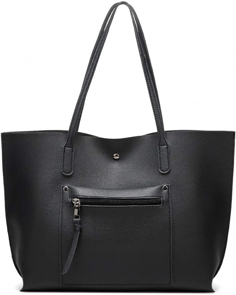 Women's Soft Faux Leather Tote Shoulder Bag, Big Capacity Tassel Handbag, Brief Vogue Black $20.74 Handbags