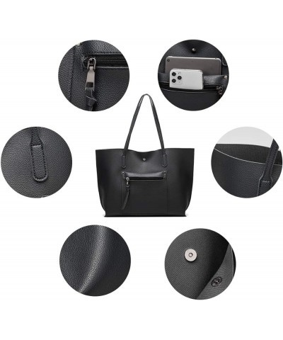 Women's Soft Faux Leather Tote Shoulder Bag, Big Capacity Tassel Handbag, Brief Vogue Black $20.74 Handbags