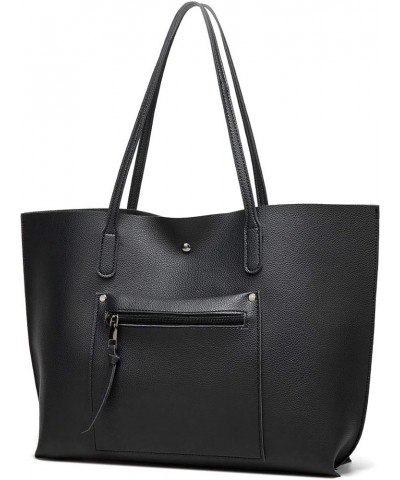 Women's Soft Faux Leather Tote Shoulder Bag, Big Capacity Tassel Handbag, Brief Vogue Black $20.74 Handbags