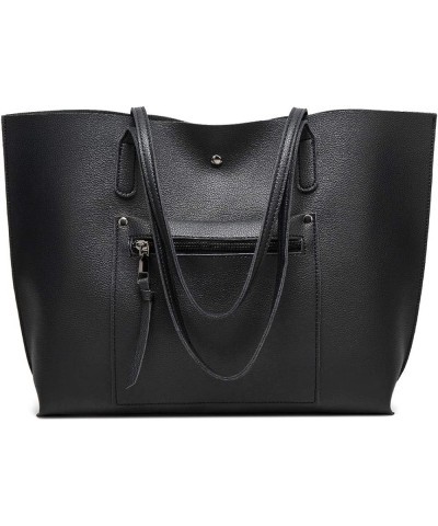 Women's Soft Faux Leather Tote Shoulder Bag, Big Capacity Tassel Handbag, Brief Vogue Black $20.74 Handbags