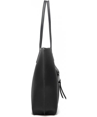 Women's Soft Faux Leather Tote Shoulder Bag, Big Capacity Tassel Handbag, Brief Vogue Black $20.74 Handbags