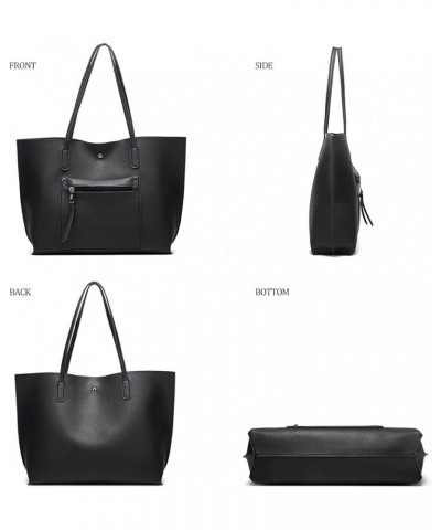 Women's Soft Faux Leather Tote Shoulder Bag, Big Capacity Tassel Handbag, Brief Vogue Black $20.74 Handbags