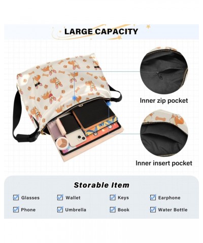 Crossbody Bag for Women Men Trendy Corgi with Paws and Bones Leather Casual Hobo Shoulder Bags Purses with Adjustable Strap F...