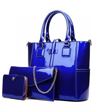 Women's 3pcs Handbags Patent Leather Fashion Shoulder Bag Large Capacity Handbag Blue $23.60 Shoulder Bags