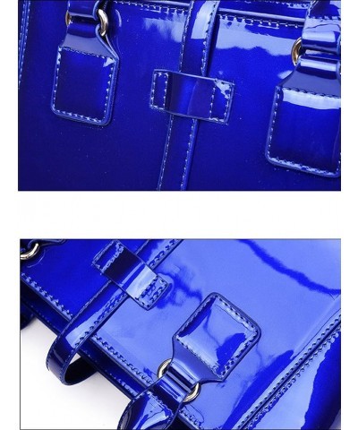 Women's 3pcs Handbags Patent Leather Fashion Shoulder Bag Large Capacity Handbag Blue $23.60 Shoulder Bags