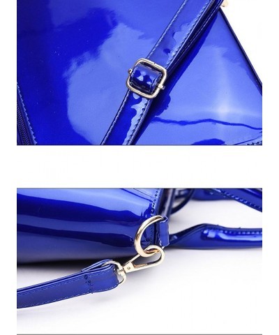 Women's 3pcs Handbags Patent Leather Fashion Shoulder Bag Large Capacity Handbag Blue $23.60 Shoulder Bags