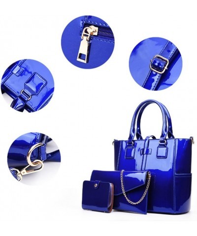 Women's 3pcs Handbags Patent Leather Fashion Shoulder Bag Large Capacity Handbag Blue $23.60 Shoulder Bags