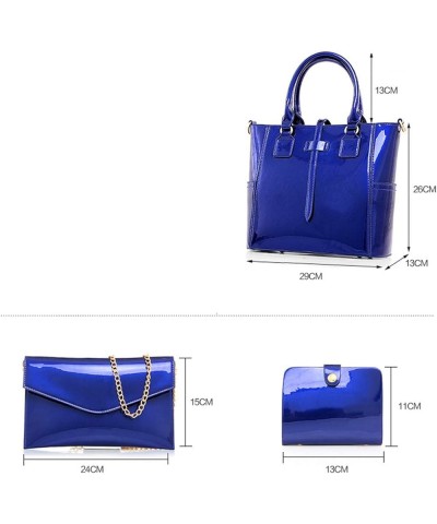 Women's 3pcs Handbags Patent Leather Fashion Shoulder Bag Large Capacity Handbag Blue $23.60 Shoulder Bags