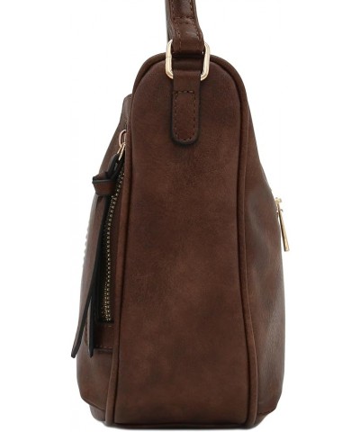 Faux Leather Two Front Zipper Pocket Crossbody Saddle Bag Coffee $17.65 Crossbody Bags