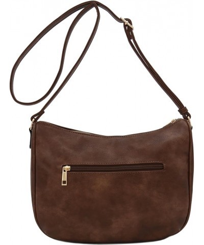 Faux Leather Two Front Zipper Pocket Crossbody Saddle Bag Coffee $17.65 Crossbody Bags