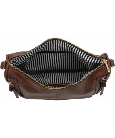 Faux Leather Two Front Zipper Pocket Crossbody Saddle Bag Coffee $17.65 Crossbody Bags