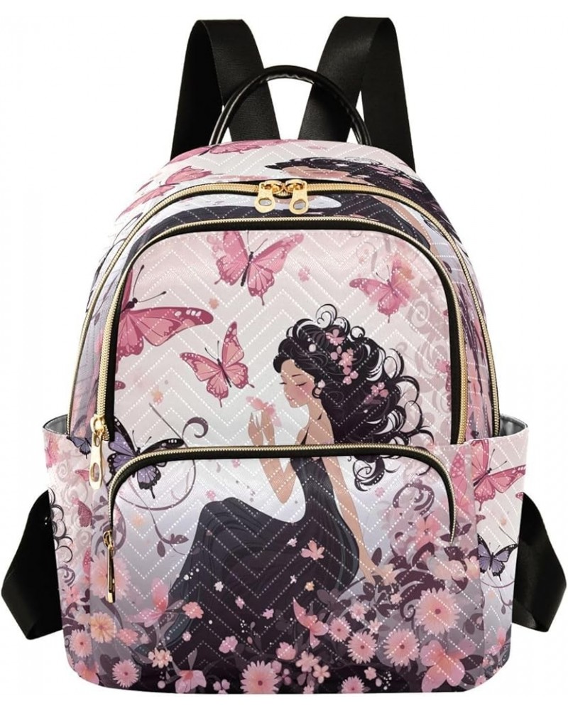 Fairy Butterflies Lady Quilted Backpack for Women Shoulder Bag Purse Travel Bags for Daily Nurse Work M Medium $13.95 Backpacks