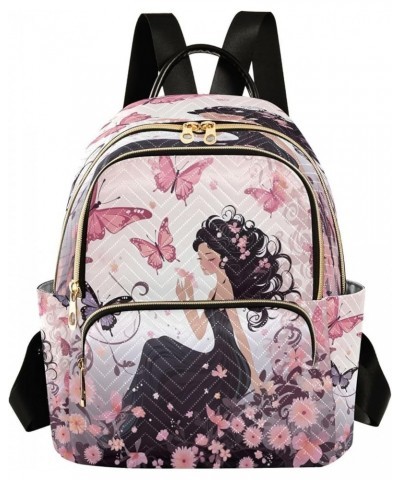 Fairy Butterflies Lady Quilted Backpack for Women Shoulder Bag Purse Travel Bags for Daily Nurse Work M Medium $13.95 Backpacks