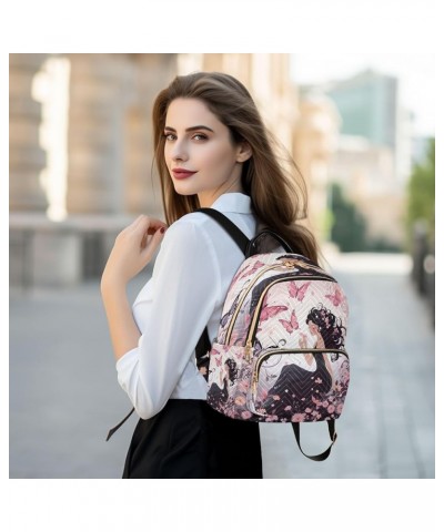 Fairy Butterflies Lady Quilted Backpack for Women Shoulder Bag Purse Travel Bags for Daily Nurse Work M Medium $13.95 Backpacks