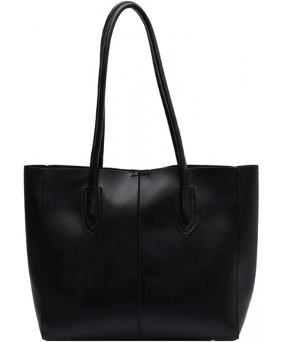 Fashion Leather Tote Bag for Women Simple Solid Shoulder Bag Womens Handbags and Purses 16*12*4in Black $38.01 Totes