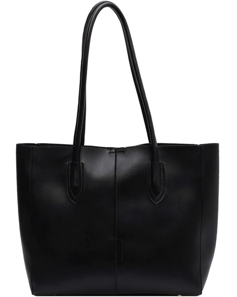 Fashion Leather Tote Bag for Women Simple Solid Shoulder Bag Womens Handbags and Purses 16*12*4in Black $38.01 Totes