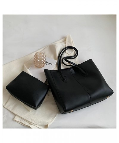 Fashion Leather Tote Bag for Women Simple Solid Shoulder Bag Womens Handbags and Purses 16*12*4in Black $38.01 Totes