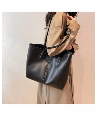 Fashion Leather Tote Bag for Women Simple Solid Shoulder Bag Womens Handbags and Purses 16*12*4in Black $38.01 Totes