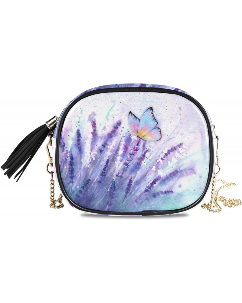 Women's Purple Lavender Floral Butterfly Crossbody Bag Fashion Purses Bag Cross Body Bag Shoulder Handbag with Adjustable Cha...