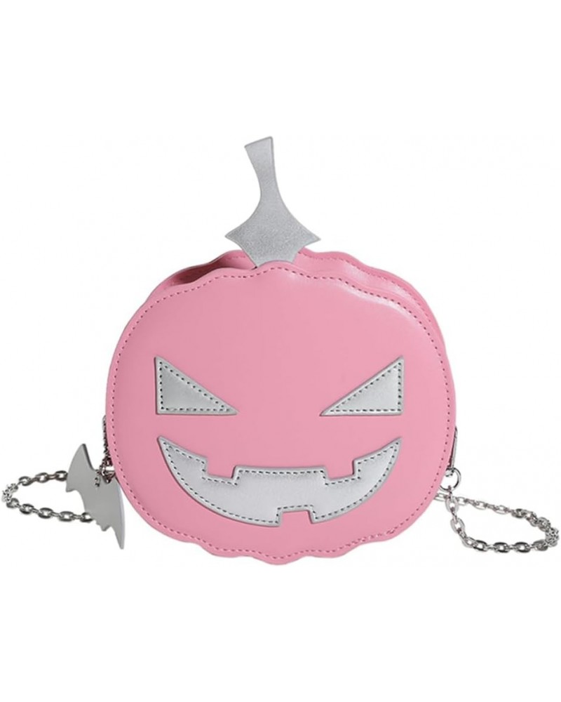 Women Pumpkin Shoulder Bag PU Leather Novelty Pumpkin Purse with Zipper Adjustable Strap Female Daily Halloween Bag Pink $11....