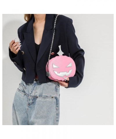 Women Pumpkin Shoulder Bag PU Leather Novelty Pumpkin Purse with Zipper Adjustable Strap Female Daily Halloween Bag Pink $11....