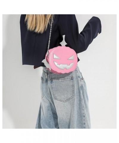 Women Pumpkin Shoulder Bag PU Leather Novelty Pumpkin Purse with Zipper Adjustable Strap Female Daily Halloween Bag Pink $11....