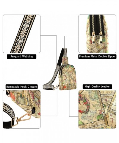 Tarot Cards Crossbody Sling Bag for Women Men Leather Chest Bags Purse Adjustable Cross Body Daypack for Hiking Running Cycli...