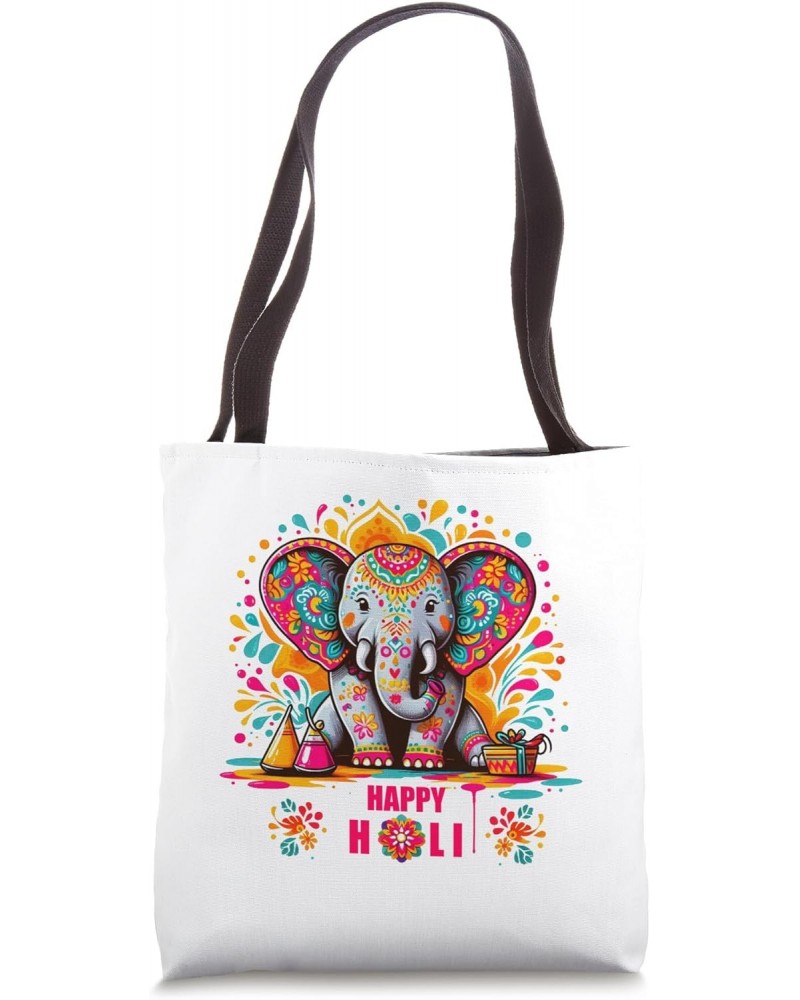 happy holi Festival elephant colorful India Tote Bag $13.50 Totes