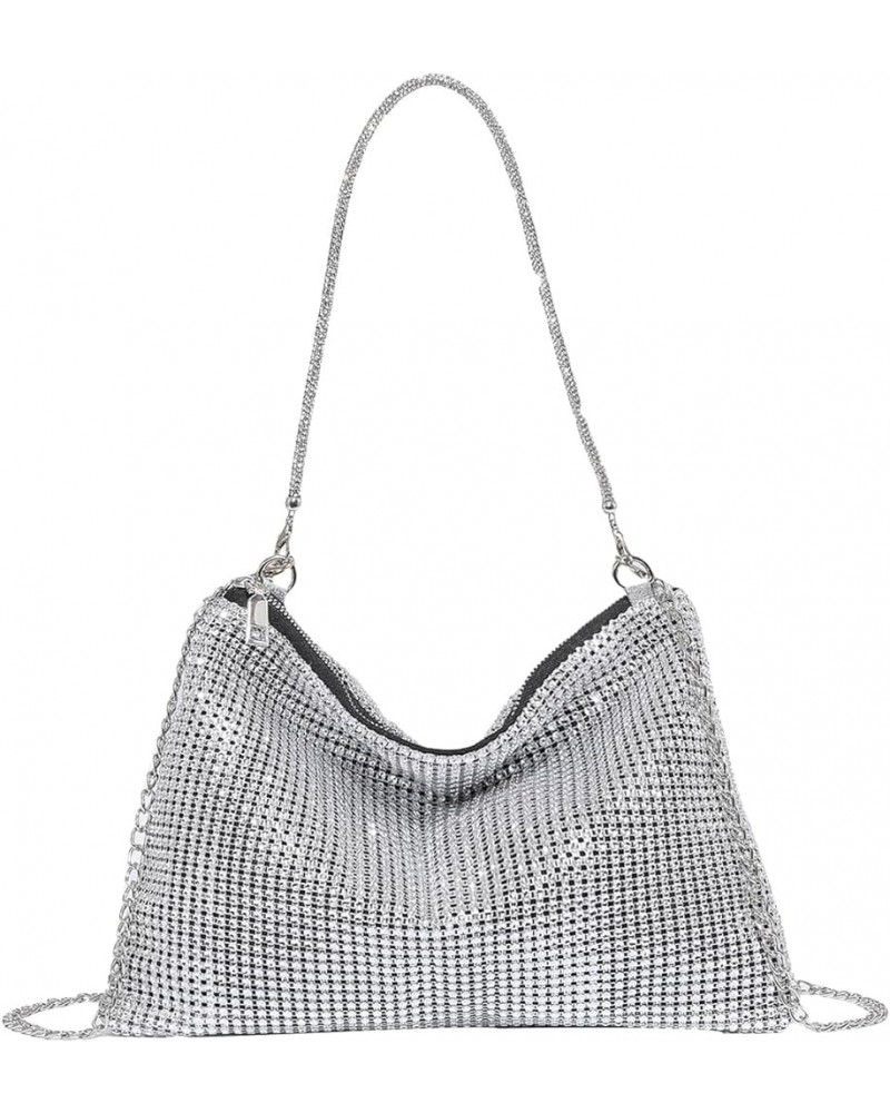 Women's Shiny Rhinestone Evening Handbag Hobo Bag Clutch Purse Gold one-size Silver $22.73 Evening Bags